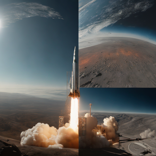 냉전 시대의 로켓 발사와 현대의 스페이스X 스타십 발사 장면을 대비한 이미지