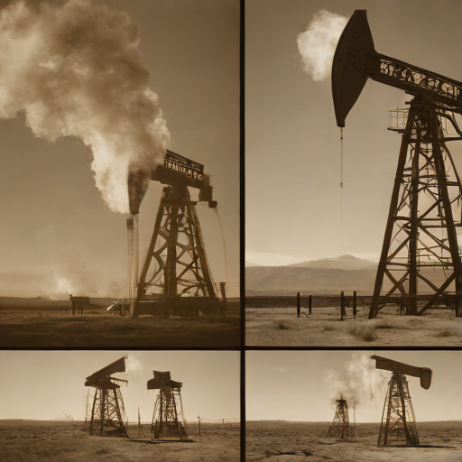 A visual contrast between a 1901 oil gusher and a modern futuristic solar farm