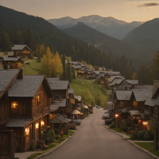 A picturesque view of a mountain town with modern workspace elements