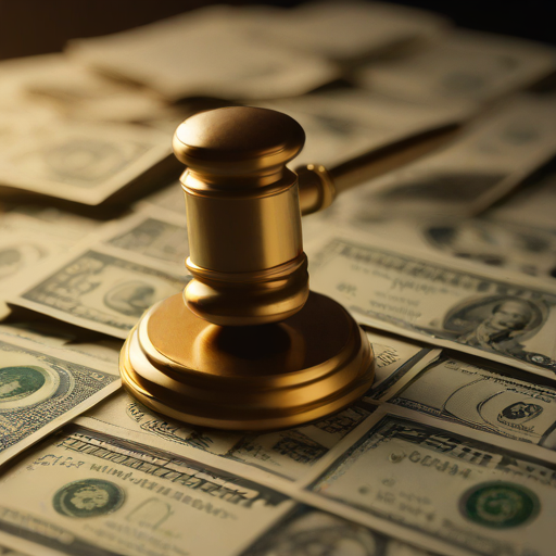 Concept art of a golden gavel resting on a pile of money, symbolizing the high cost of legal settlements