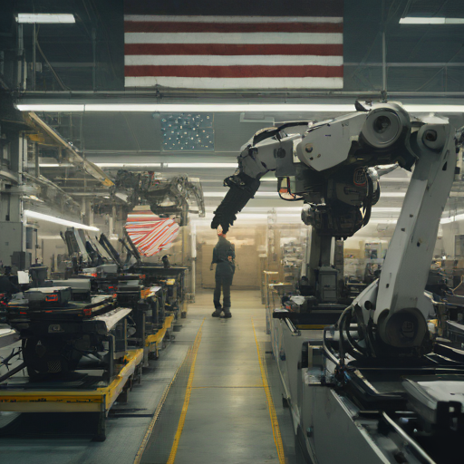 Modern automated factory floor producing defense components