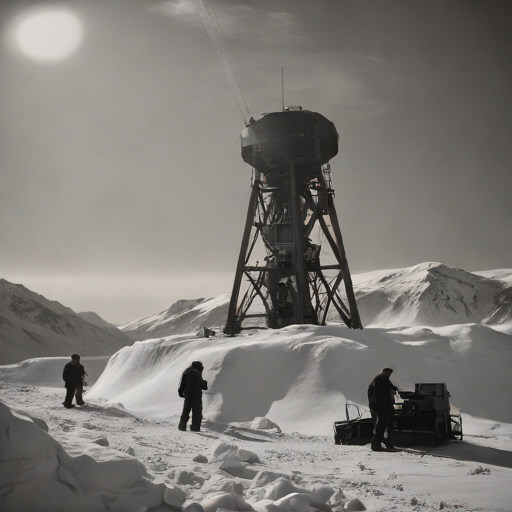 Historical black and white photo of early US military radar installations in Greenland during the Cold War