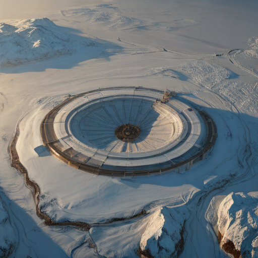 Aerial view of Pituffik Space Base radar installation in winter