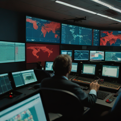 A conceptual illustration of a news control room in chaos, with monitors showing conflicting election data and executives in heated discussion.