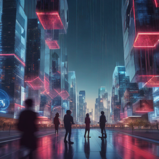 An abstract representation of digital silos, showing people inside glass cubes consuming different colored media streams, isolated from one another.